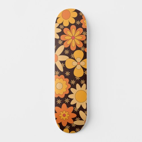 Retro Groovy Floral pattern Yellow and  Orange  Skateboard