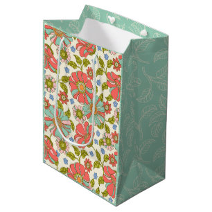 Retro Groovy Floral Pink and Green Medium Gift Bag