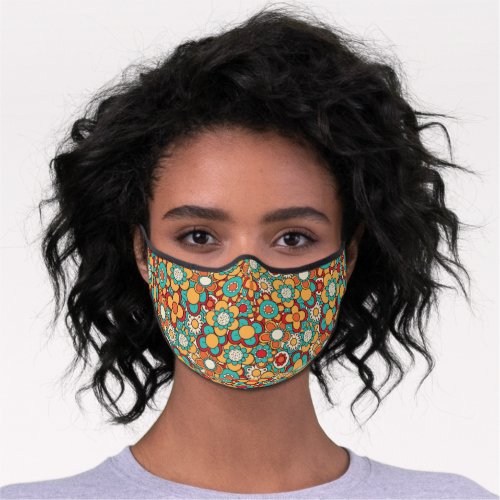 Retro Groovy Floral Print Pattern Premium Face Mask
