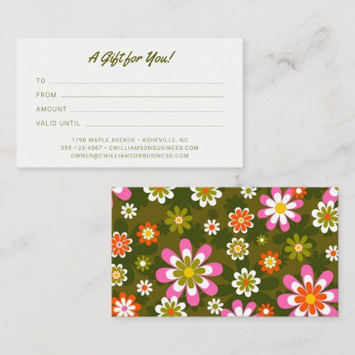 Retro Groovy Floral Salon Pink Green Gift Card