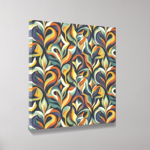 Retro Groovy Floral Swirl Navy Teal Orange Pattern Canvas Photo Tile
