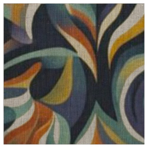 Retro Groovy Floral Swirl Navy Teal Orange Pattern Fabric