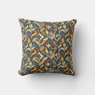 Retro Groovy Floral Swirl Navy Teal Orange Pattern Throw Pillow