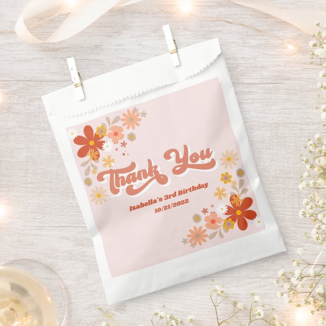 Retro Groovy Floral Thank You Favor Bag (Clipped)