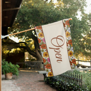 Retro Groovy Floral We Are Open Business Sign