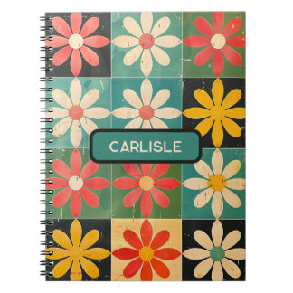 Retro Groovy Flowers Box Pattern Pink Yellow Daisy Notebook