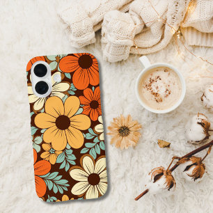 Retro Groovy Flowers Florals Brown Yellow Orange iPhone 16 Case