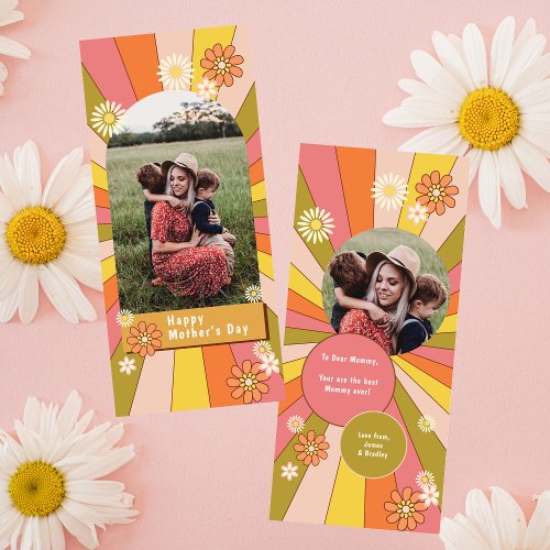 Retro Groovy Flowers Mothers Day Photo Card