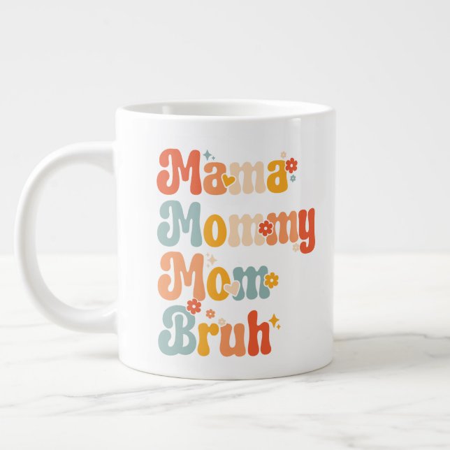 Retro Groovy Flowers Mother's Day Photo Giant Coffee Mug (Left)