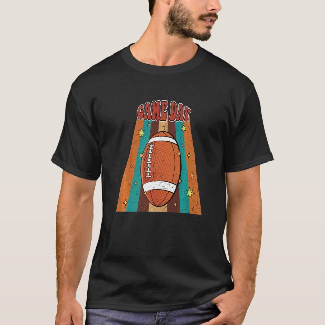 Retro Groovy Football Game Day Family Matching Foo T-Shirt (Front)