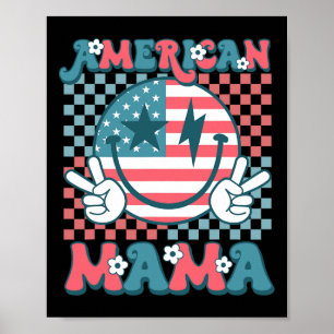 Retro Groovy Fourth 4th Of July Smile For Mom Amer Poster
