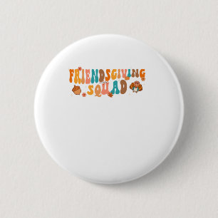 Retro Groovy Friendsgiving Squad Team Turkey Thank Button
