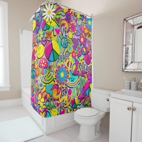 Retro Groovy FUN 60s Sixties Funky Colorful Shower Curtain