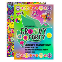 Retro Groovy FUN 60's Sixties Love Birthday Party Invitation