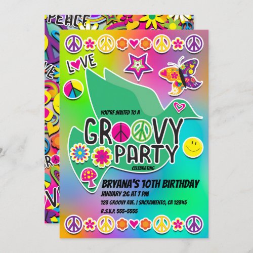 Retro Groovy FUN 60s Sixties Love Birthday Party Invitation