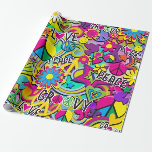 Retro Groovy FUN 60s Sixties Love Birthday Party Wrapping Paper