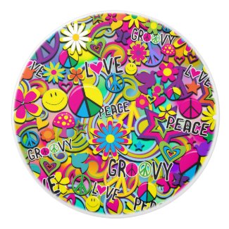 Retro Groovy FUN 60's Sixties Love Colorful Funky Ceramic Knob