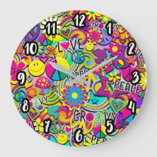 Retro Groovy FUN 60's Sixties Love Colorful Funky Large Clock
