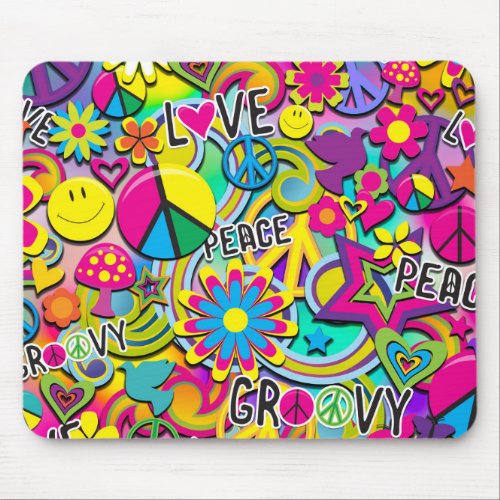 Retro Groovy FUN 60s Sixties Love Colorful Funky Mouse Pad