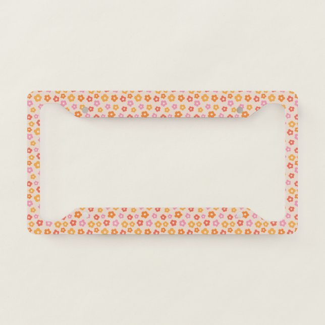 Retro Groovy Funky Flower Pattern License Plate Frame (Front)