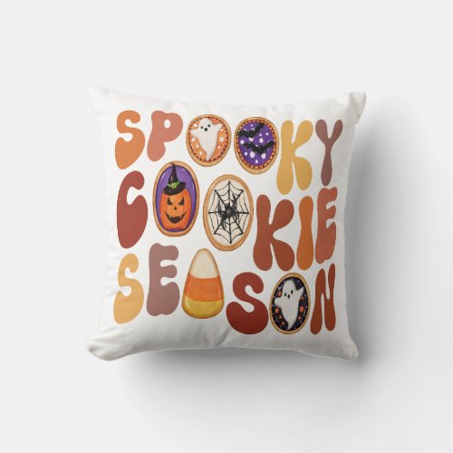 Retro Groovy Funny Halloween Spooky Cookie Season Throw Pillow