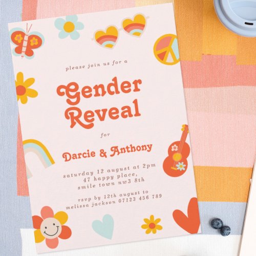 Retro Groovy Gender Reveal Invitation