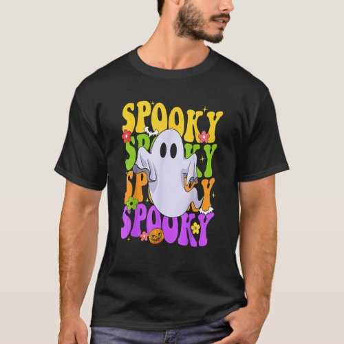 Retro Groovy Ghost Halloween Costume Spooky Vibes T_Shirt
