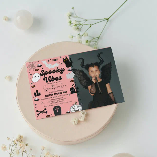 Retro groovy Ghost Halloween Spooky vibes Birthday Invitation | Zazzle