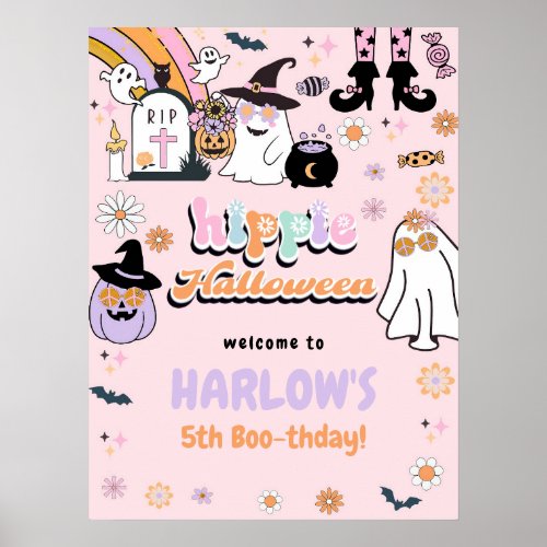 Retro Groovy Ghost Hippie Halloween Birthday Poster