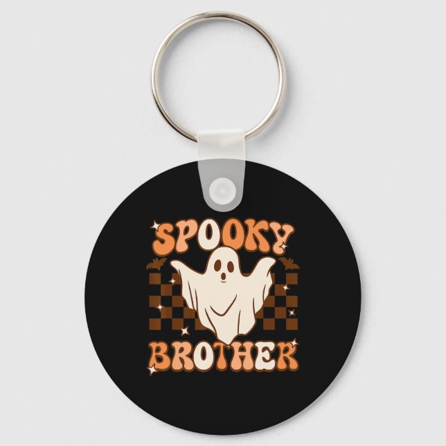 Retro Groovy Ghost Spooky Brother Costume Matching Keychain (Front)