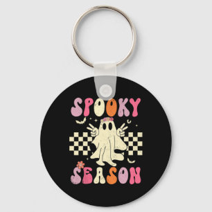 Retro Groovy Ghost Spooky Season Ghost Boo Hallowe Keychain