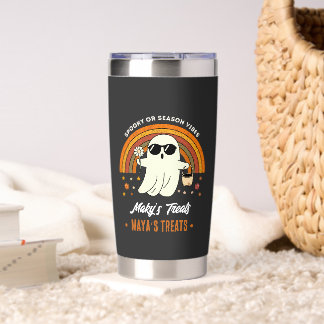 Retro Groovy Ghost Sunglasses Daisy Spooky Name Insulated Tumbler
