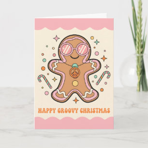 Retro Groovy Gingerbread Man Merry Christmas Holiday Card