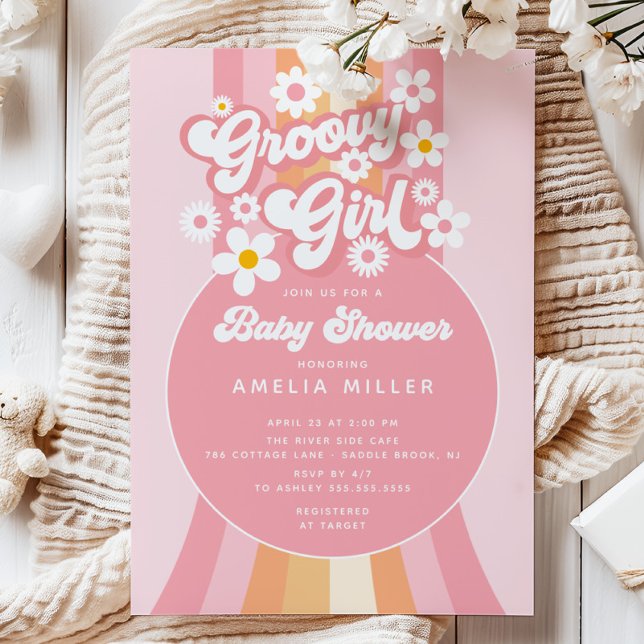 Retro Groovy Girl Baby Shower Invitation (Creator Uploaded)