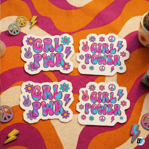 Retro Groovy Girl Power Pink Blue Typography Sticker