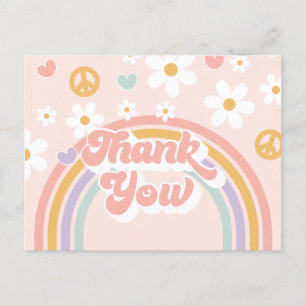 Retro Groovy Girl Rainbow Birthday Postcard