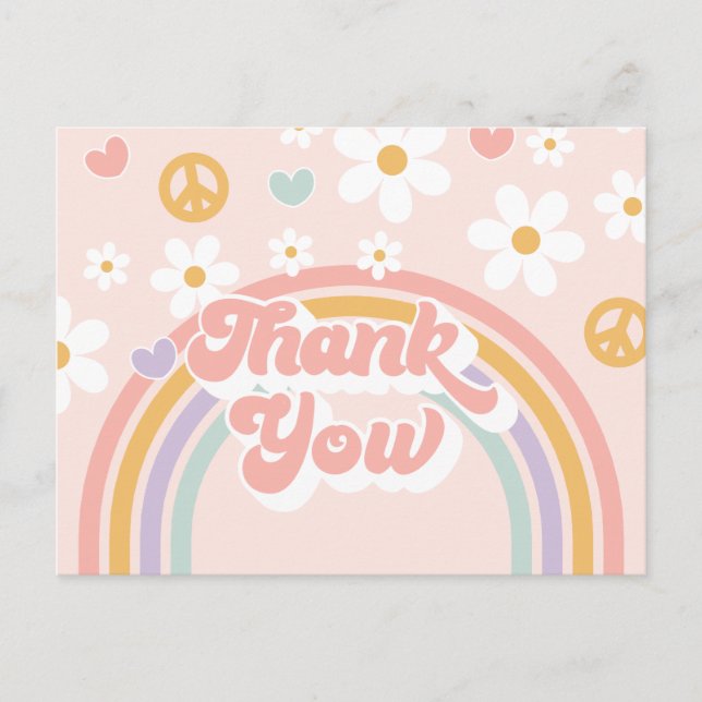 Retro  Groovy Girl Rainbow Birthday Postcard (Front)