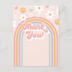 Retro Groovy Girl Rainbow Birthday Postcard