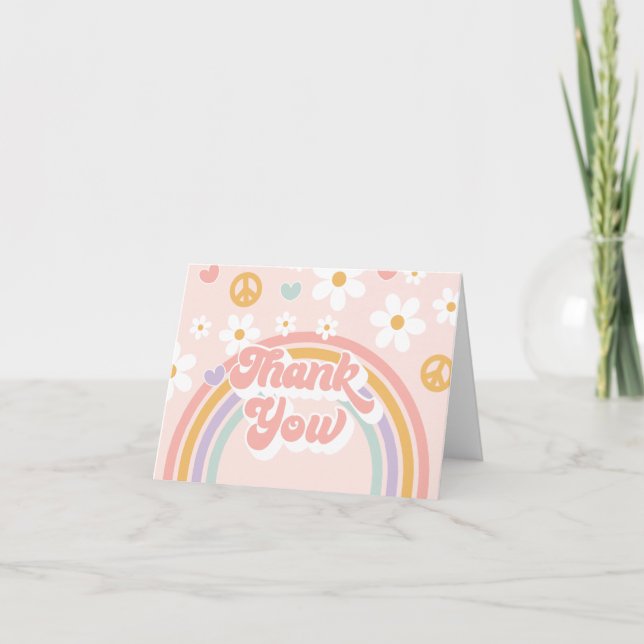 Retro  Groovy Girl Rainbow Birthday Thank You Card (Front)