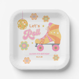 Retro Groovy Girl Roller Skating Birthday Party Paper Plates