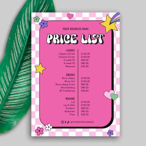 Retro Groovy Girly Pink Beauty Salon Price List