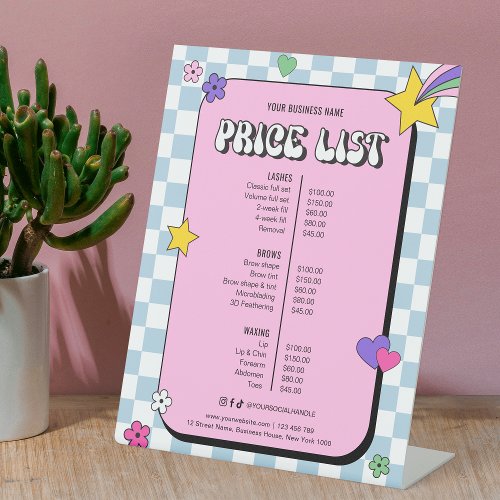 Retro Groovy Girly Pink Beauty Salon Price List Pedestal Sign