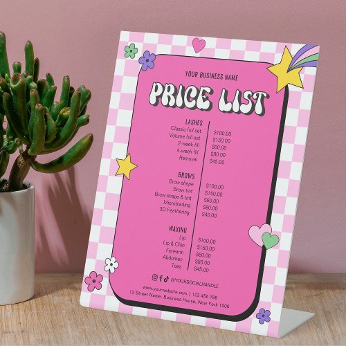 Retro Groovy Girly Pink Makeup Lashes Price List Pedestal Sign