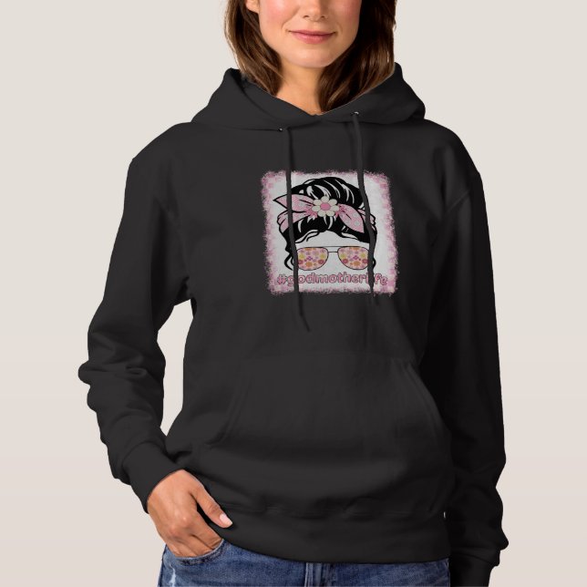 Retro Groovy Godmother Messy Hair Bun Bleaches Hip Hoodie (Front)