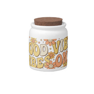 Retro Groovy Good Vibes Only Wavy Typography Art Candy Jar