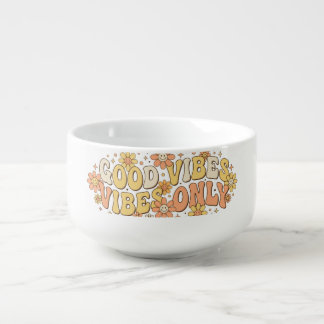Retro Groovy Good Vibes Only Wavy Typography Art Soup Mug