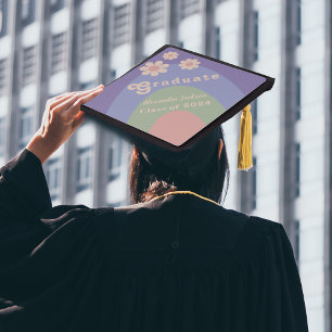 Retro Groovy Grad Name Class of 2024 Graduation Cap Topper