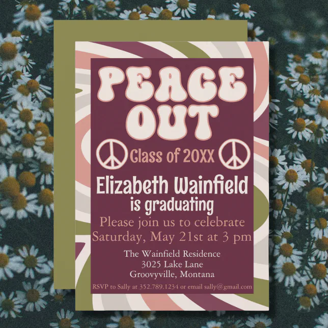 Retro Groovy Graduation - Peace Out Invitation | Zazzle