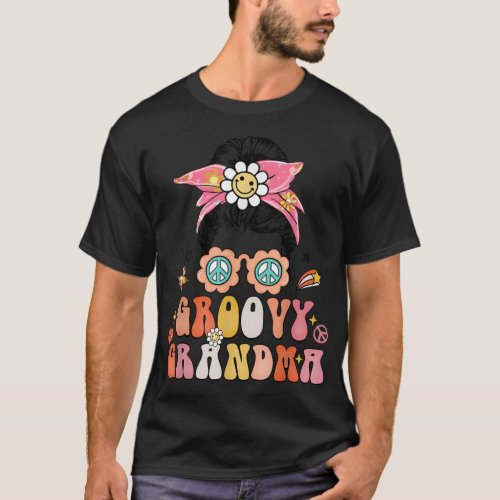 Retro Groovy Grandma Messy Bun Women Hippie Family T_Shirt
