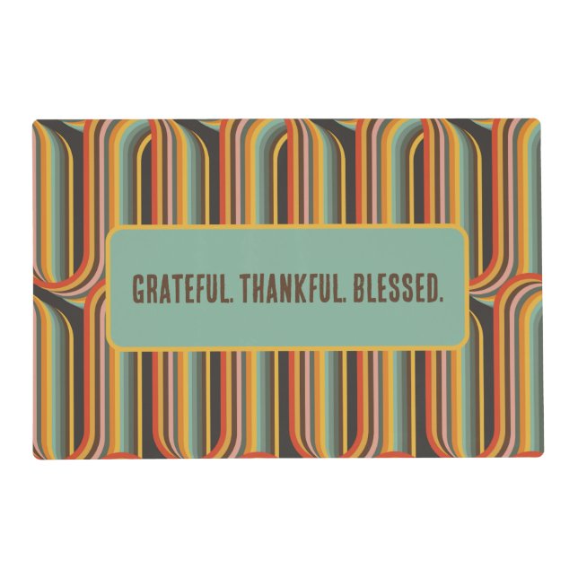 Retro Groovy Grateful Thankful Blessed Placemat (Front)